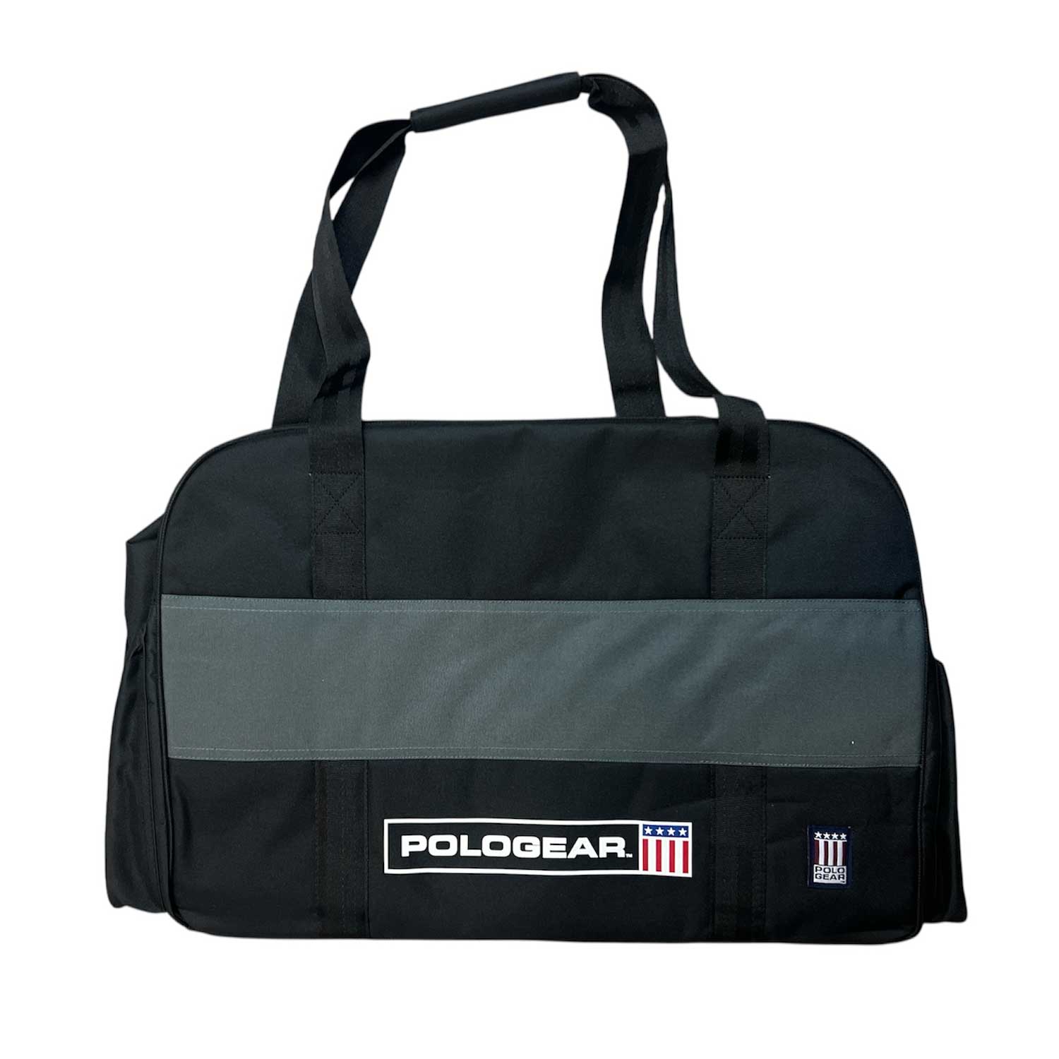 Black and Grey duffel Team bag club with Black stripe and PoloGear logo.