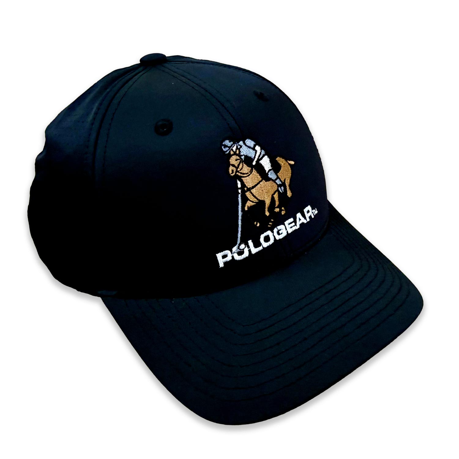 Black cap with PoloGear logo and horse and rider graphic