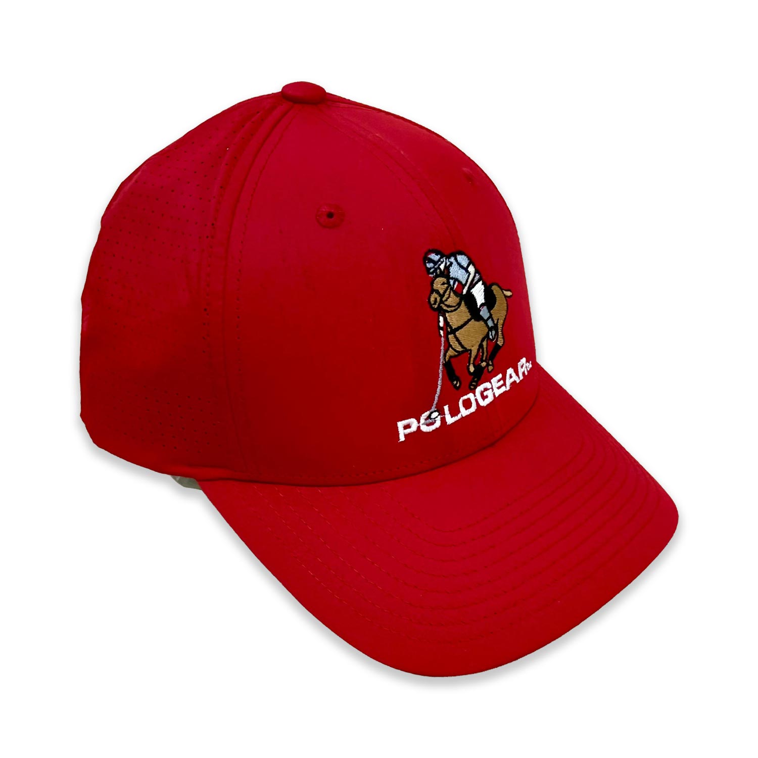 Red cap with PoloGear logo on a white background