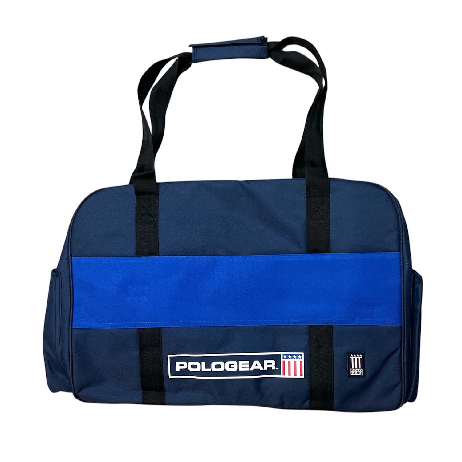 Navy and Royal Blue duffel Team bag club with Black stripe and PoloGear logo.