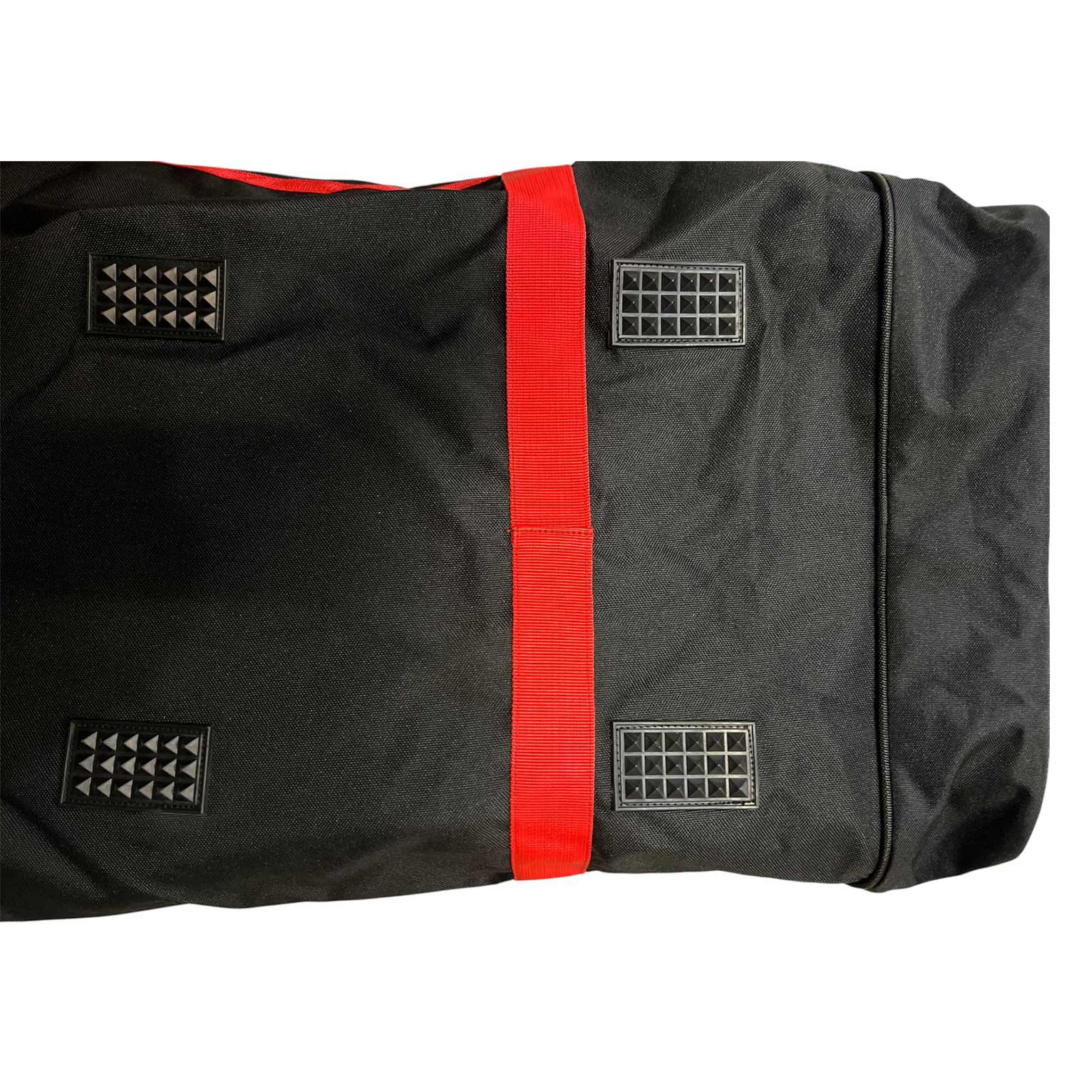 Black duffel polo bag with red straps and PoloGear logo Bottom