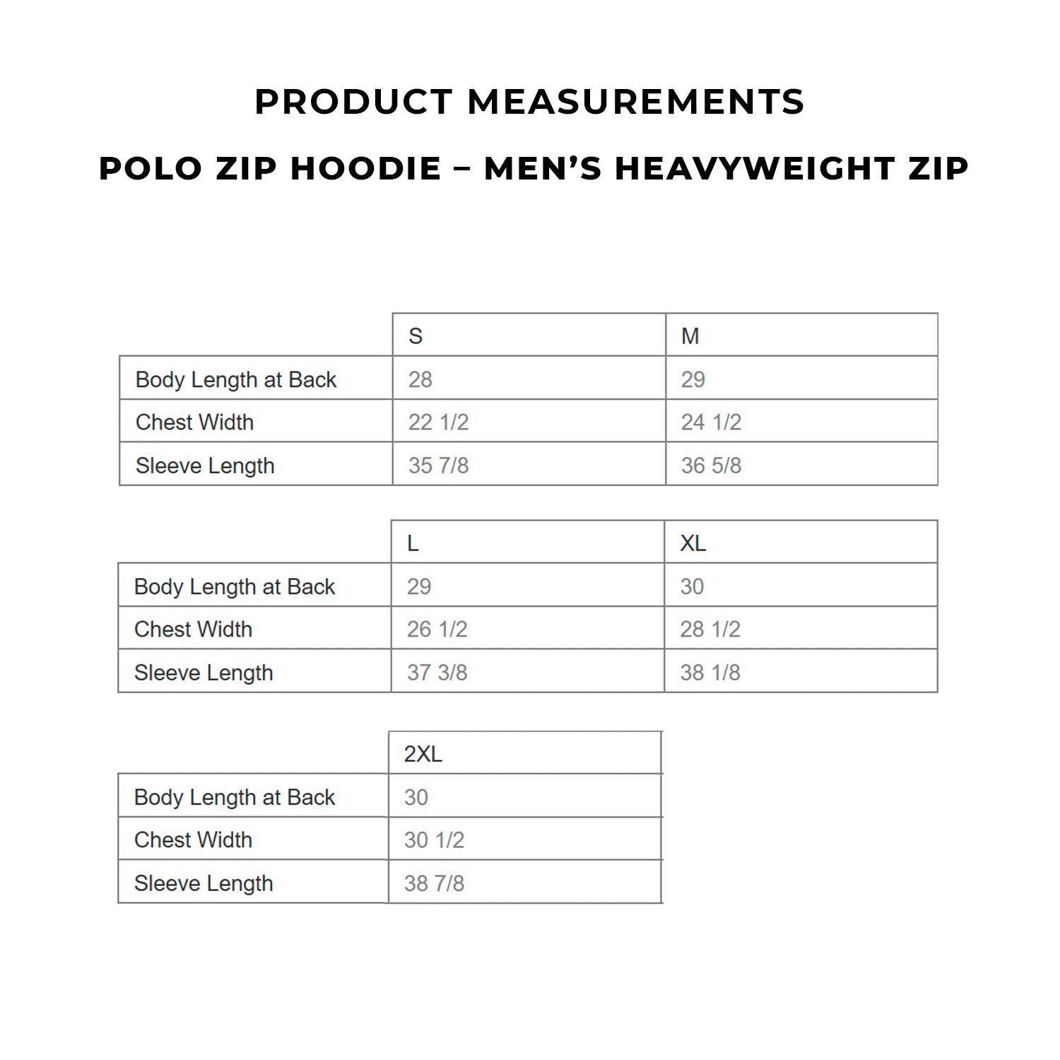 Product Measurements Polo Zip Hoodie