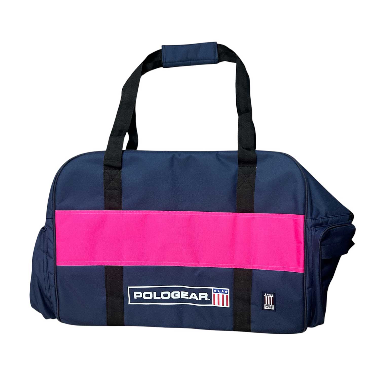 Navy and Pink duffel Team bag club with Black stripe and PoloGear logo.