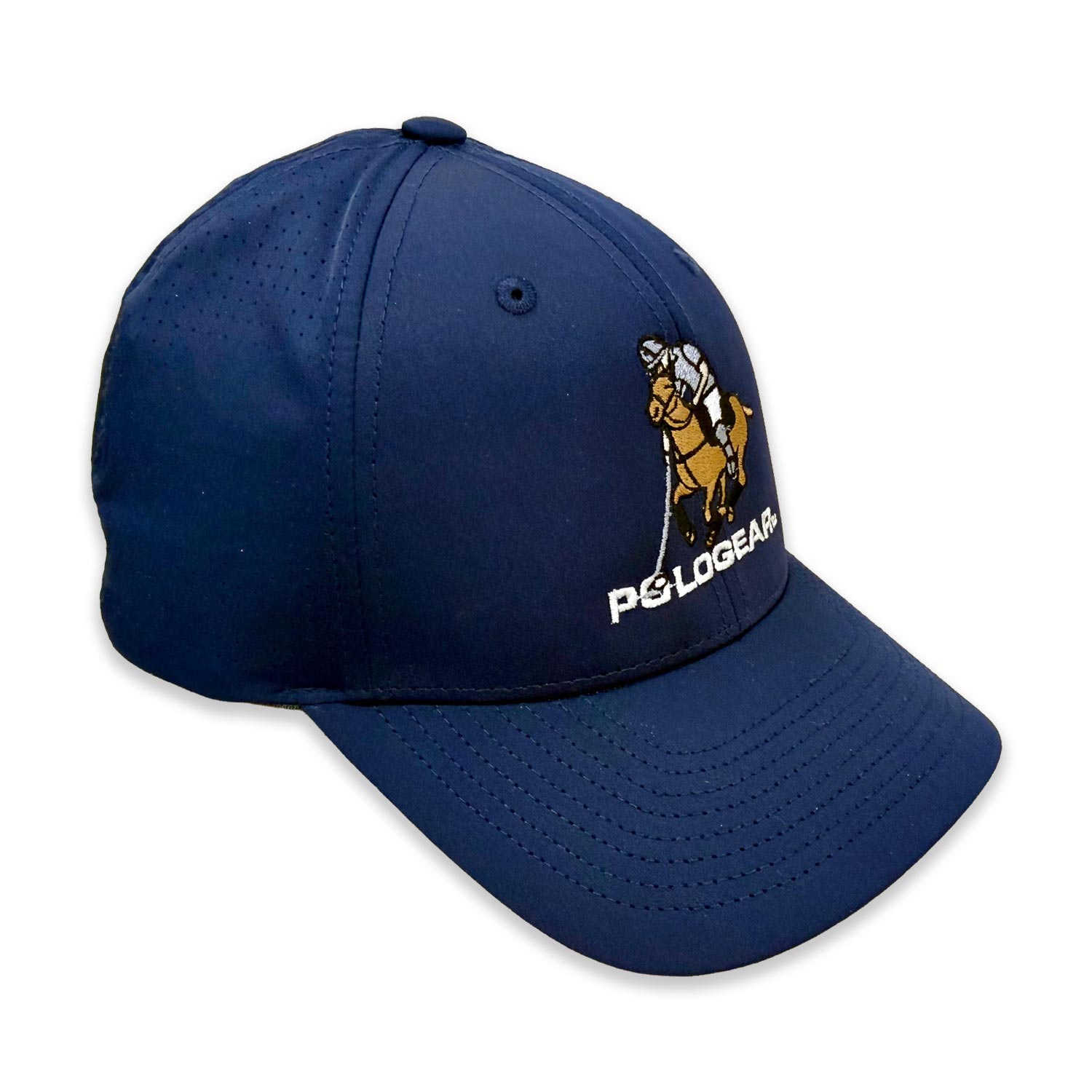 Navy blue cap with PoloGear logo on a white background
