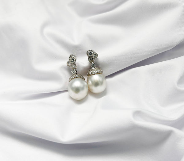 TOH - Pearl Earrings 18 KT White Gold with South Sea/Burmese Pearl Drops