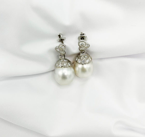 TOH - Pearl Earrings 18 KT White Gold with South Sea/Burmese Pearl Drops