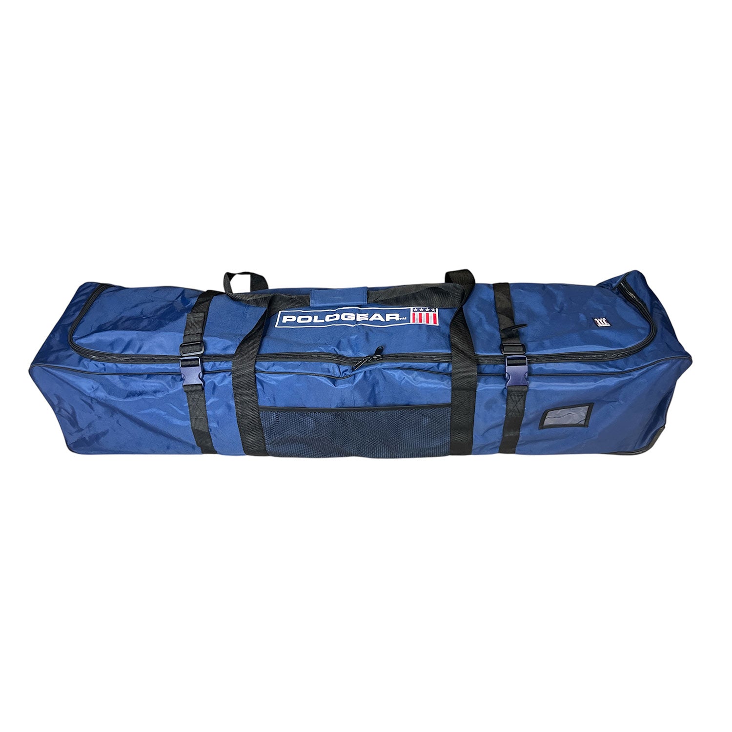 Navy duffel polo mallet bag with black straps 