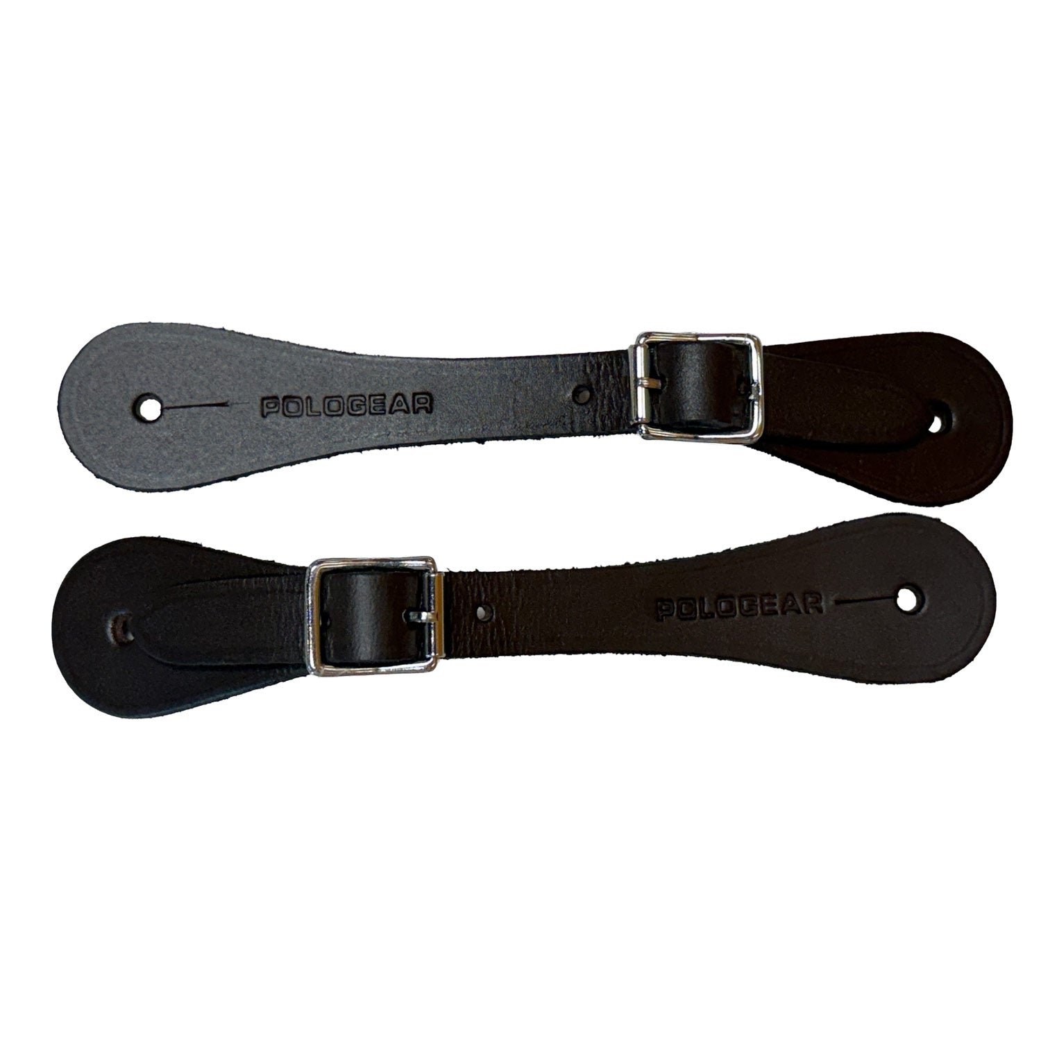 Two leather straps with metal buckles on a white background, branded 'PoloGear'.