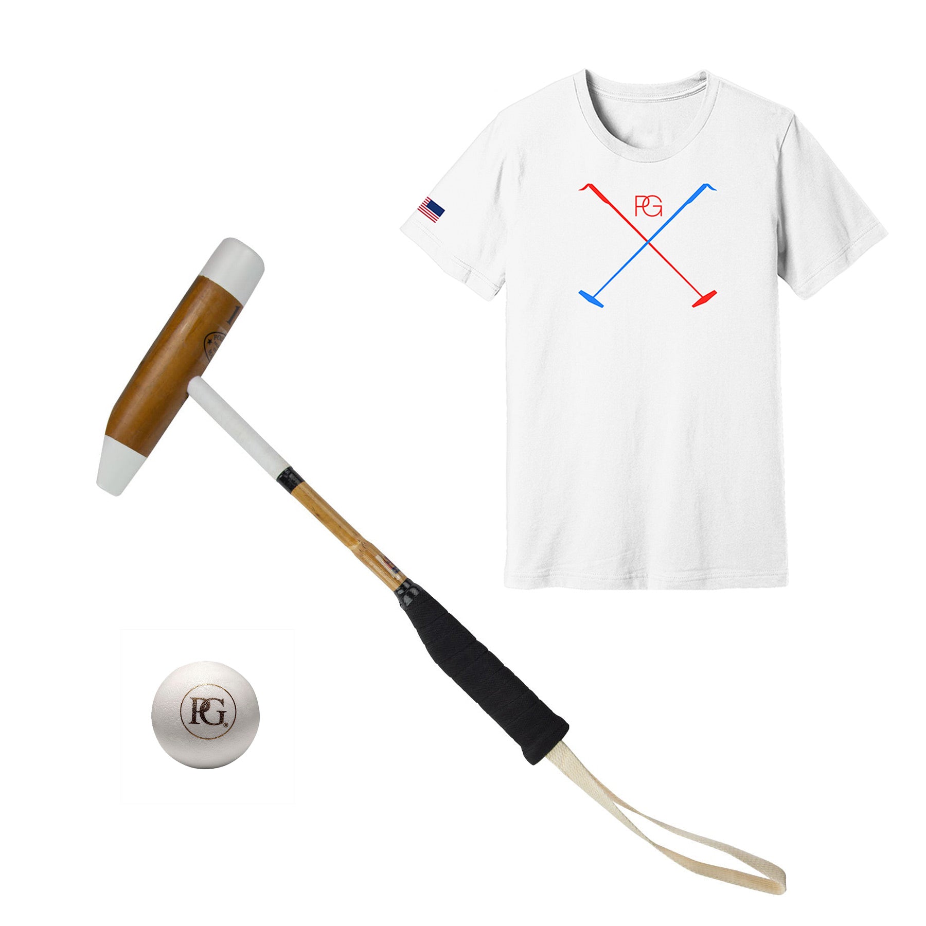 Polo Foot Mallet & 1 PG Match Polo Ball & Polo Mallet T-Shirt - Bundle