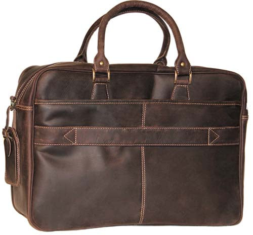 Back view of the Fort Laramie leather computer briefcase, featuring a large back pocket.