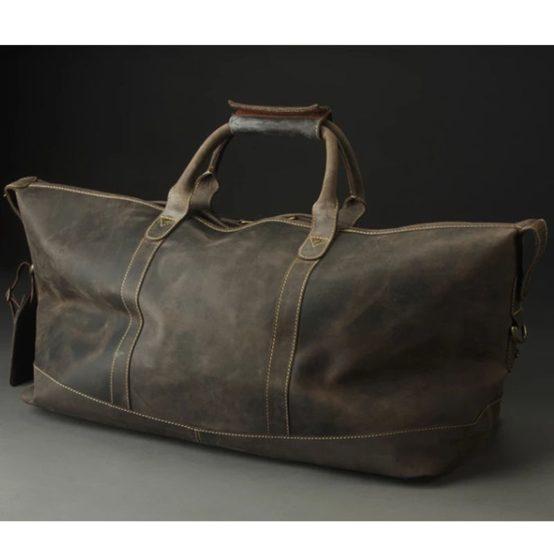 The back view of the Buffalo Leather Duffel Bag, which is smooth and beautiful.