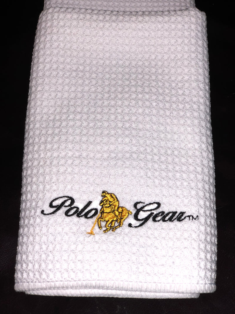 High-quality white hand towel, embroidered with the classic PoloGear logo.