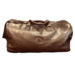 Front view of this beautiful brown leather bag with the PoloGear emblem on the front.